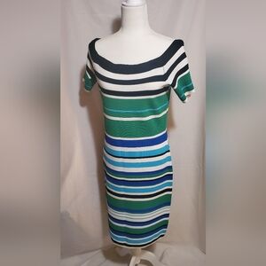Calvin Klein Green and Blue Striped Midi Dress
